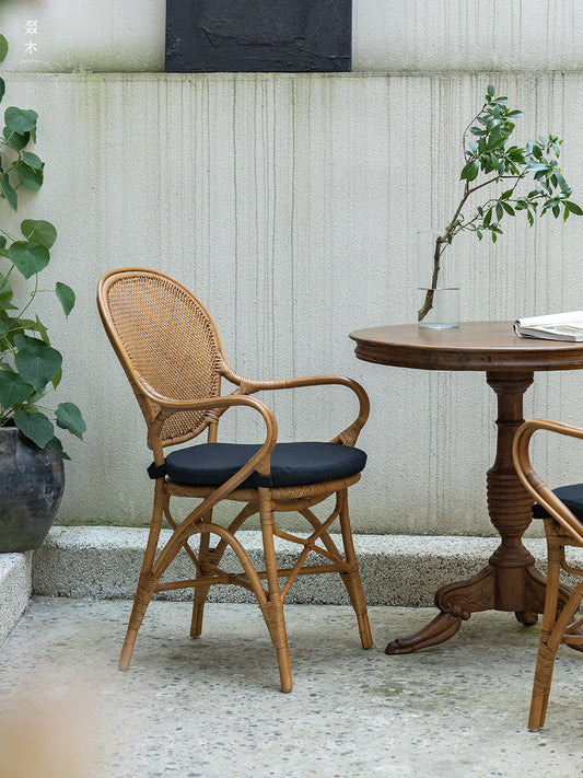 rattan armchair, banana fiber chair, rattan dining chair, handwoven rattan furniture, french café chair, natural rattan seat, bohemian dining furniture, tropical rattan armchair