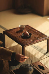 bamboo tea table, pearwood tea table, handcrafted bamboo furniture, gongfu tea stand, tea ceremony furniture, japanese low table, wood engraving art, Piexlculpt Studio, natural home decor, tea tray table