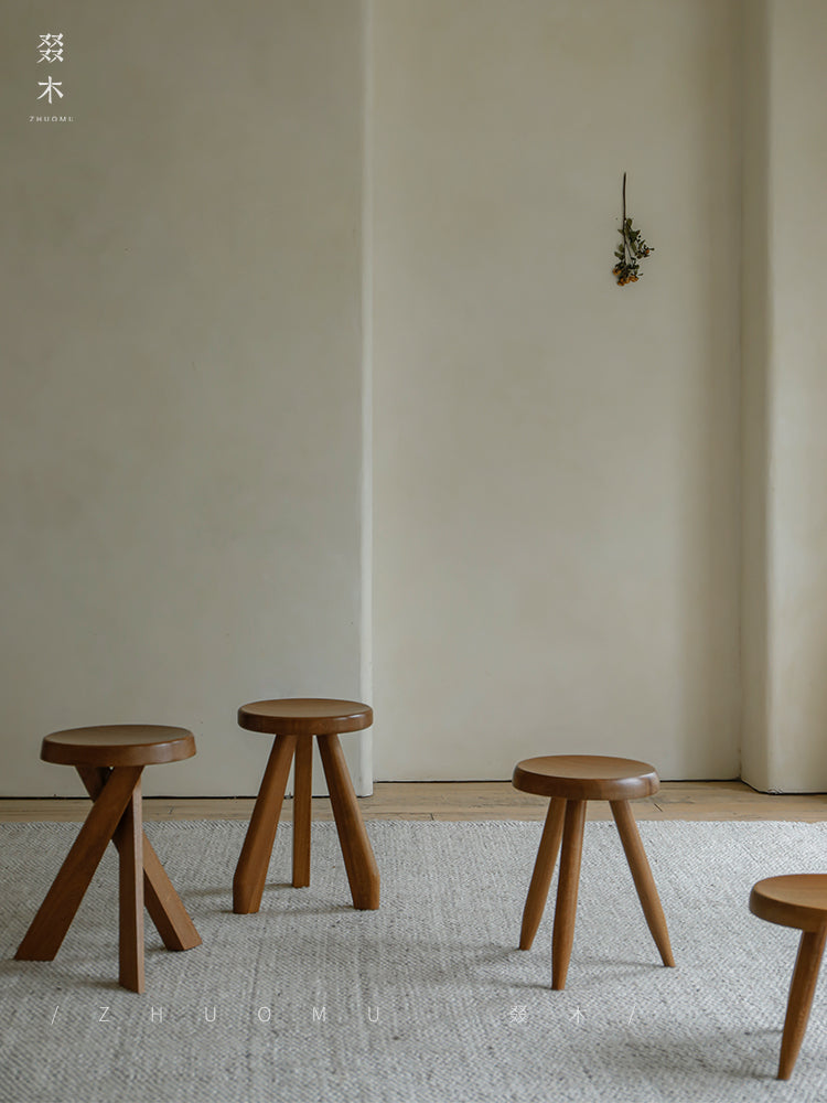 koto stool, round wood stool, japanese minimalist furniture, wabi sabi furniture, solid wood stool, handmade wooden furniture, accent stool, piexlculpt studio, modern wood decor, small wooden stool