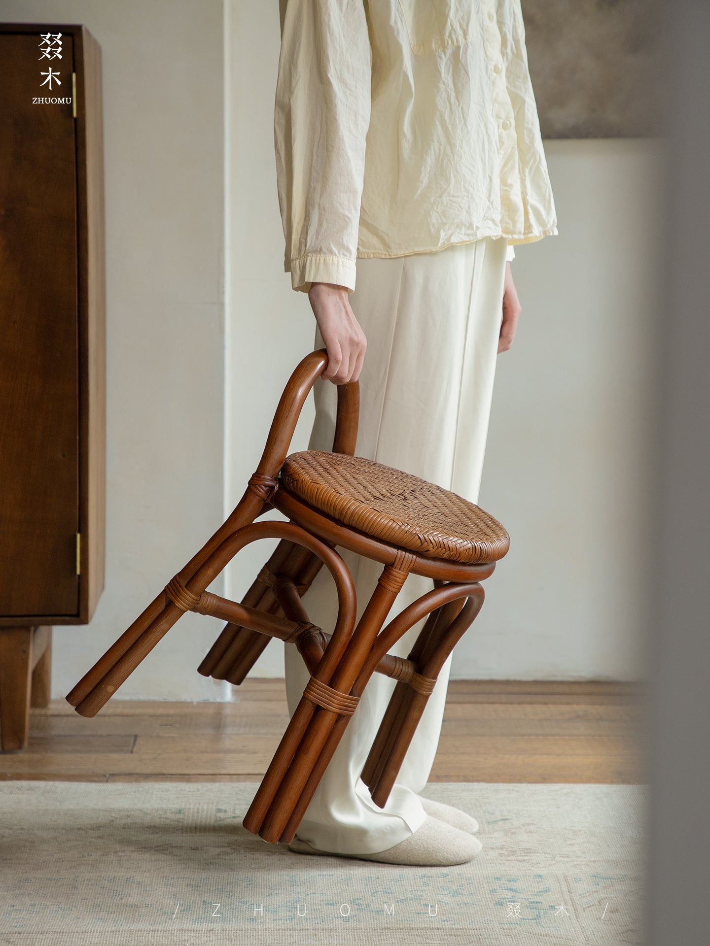 rattan stool, handwoven rattan stool, rattan carry stool, natural rattan furniture, portable stool, entryway stool, handcrafted seat, bohemian home decor