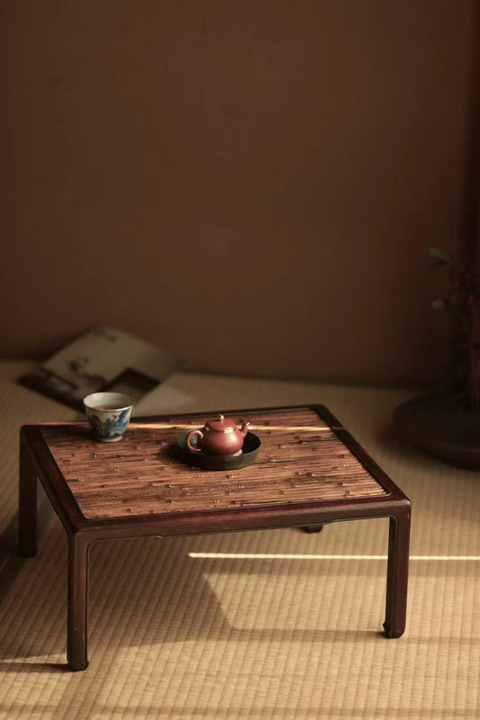 bamboo tea table, pearwood tea table, handcrafted bamboo furniture, gongfu tea stand, tea ceremony furniture, japanese low table, wood engraving art, Piexlculpt Studio, natural home decor, tea tray table