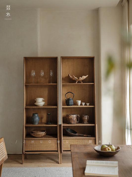 modular wood cabinet, japanese wabi sabi furniture, reclaimed wood shelf, solid wood storage cabinet, nordic minimalist furniture, handcrafted display shelf, sustainable wood furniture, slow living decor