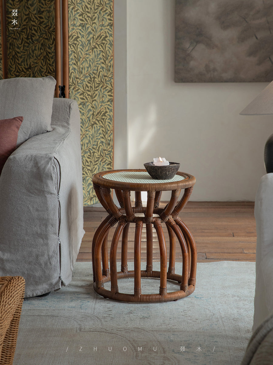 rattan side table, rattan accent table, rattan end table, handwoven rattan furniture, tropical style table, bohemian furniture, small rattan table, wicker round table