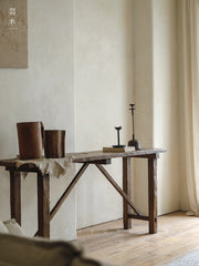 nami console table, long wood table, wabi sabi furniture, japanese minimalist furniture, solid wood entryway table, handcrafted long table, zen furniture, piexlculpt studio, rustic teak console, japanese style hallway table
