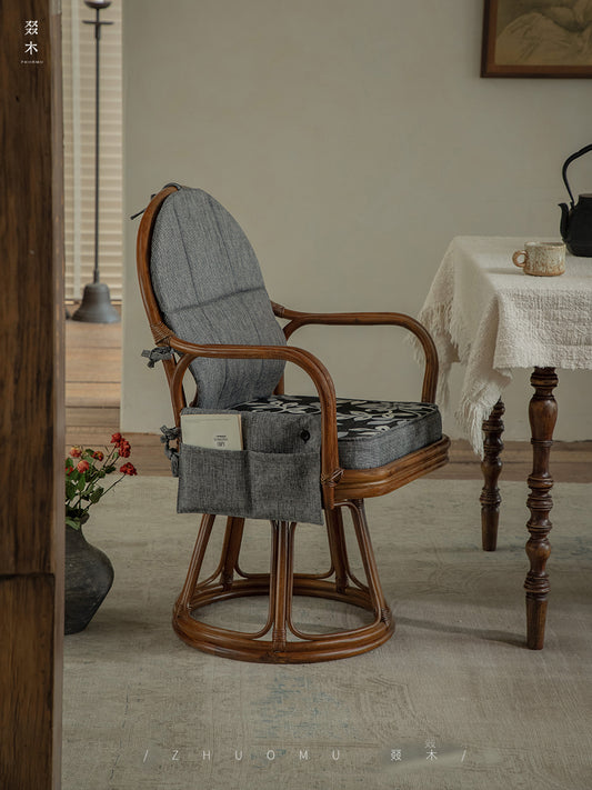 rattan swivel chair, handwoven rattan chair, rotating rattan chair, bamboo armchair, vintage rattan lounge chair, natural rattan furniture, handcrafted rattan seat, dining rattan chair, tea room chair, boho rattan furniture