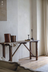 nami console table, long wood table, wabi sabi furniture, japanese minimalist furniture, solid wood entryway table, handcrafted long table, zen furniture, piexlculpt studio, rustic teak console, japanese style hallway table