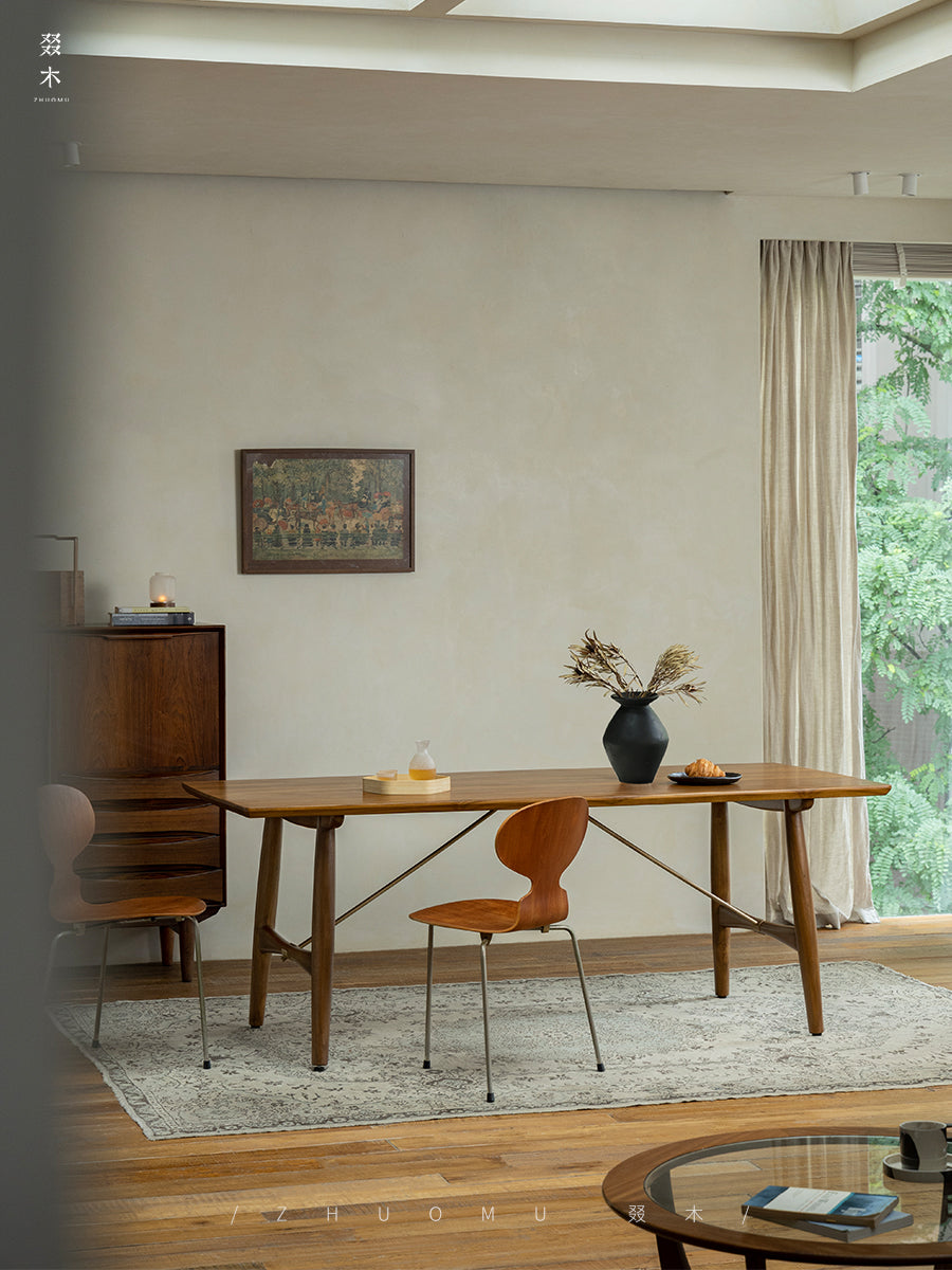 asa dining table, solid teak table, wabi sabi furniture, japanese minimalist dining table, handcrafted wood table, scandinavian furniture, piexlculpt studio, modern teak table, zen interior furniture, long wood dining table