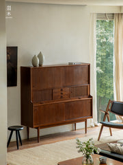 mid century teak sideboard, tambour door cabinet, teak credenza, handcrafted teak furniture, danish modern sideboard, mcm furniture, vintage teak cabinet, solid wood buffet, minimalist teak console