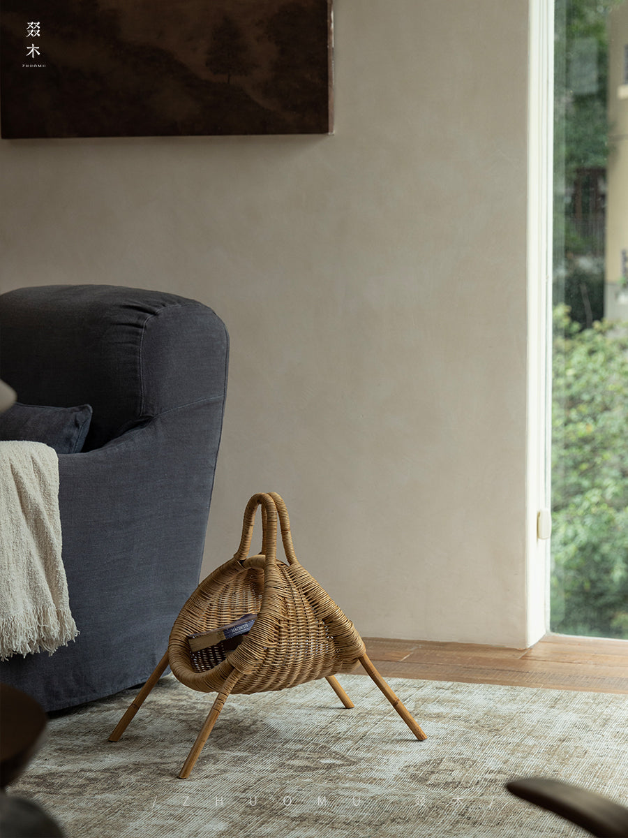 rattan magazine basket, rattan storage holder, handwoven organizer, natural rattan decor, rattan magazine rack, woven home accessories, handcrafted storage basket