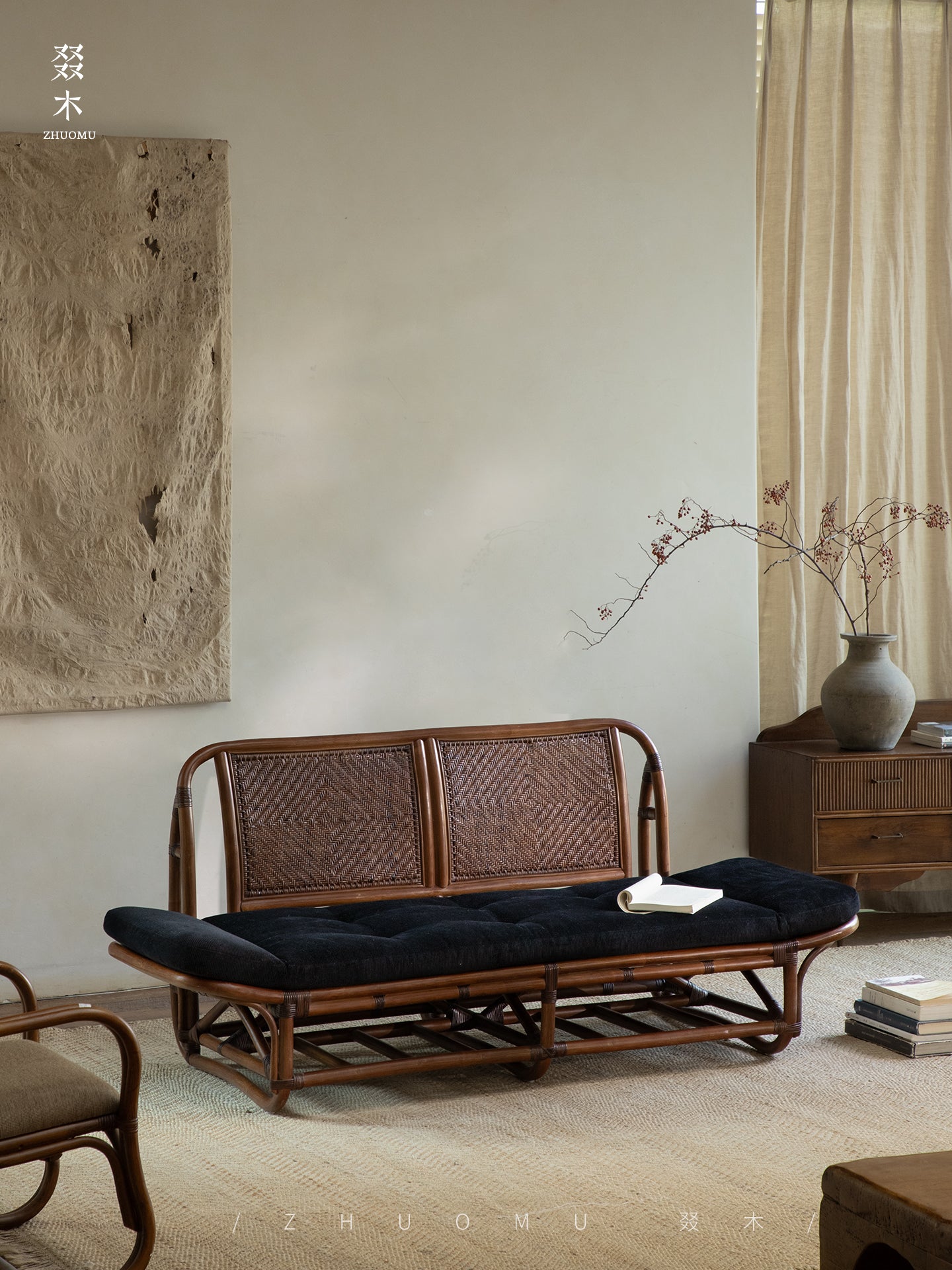 rattan loveseat, rattan sofa, rattan daybed, handwoven rattan furniture, natural rattan couch, double seat sofa, bohemian interior design, handcrafted lounge furniture