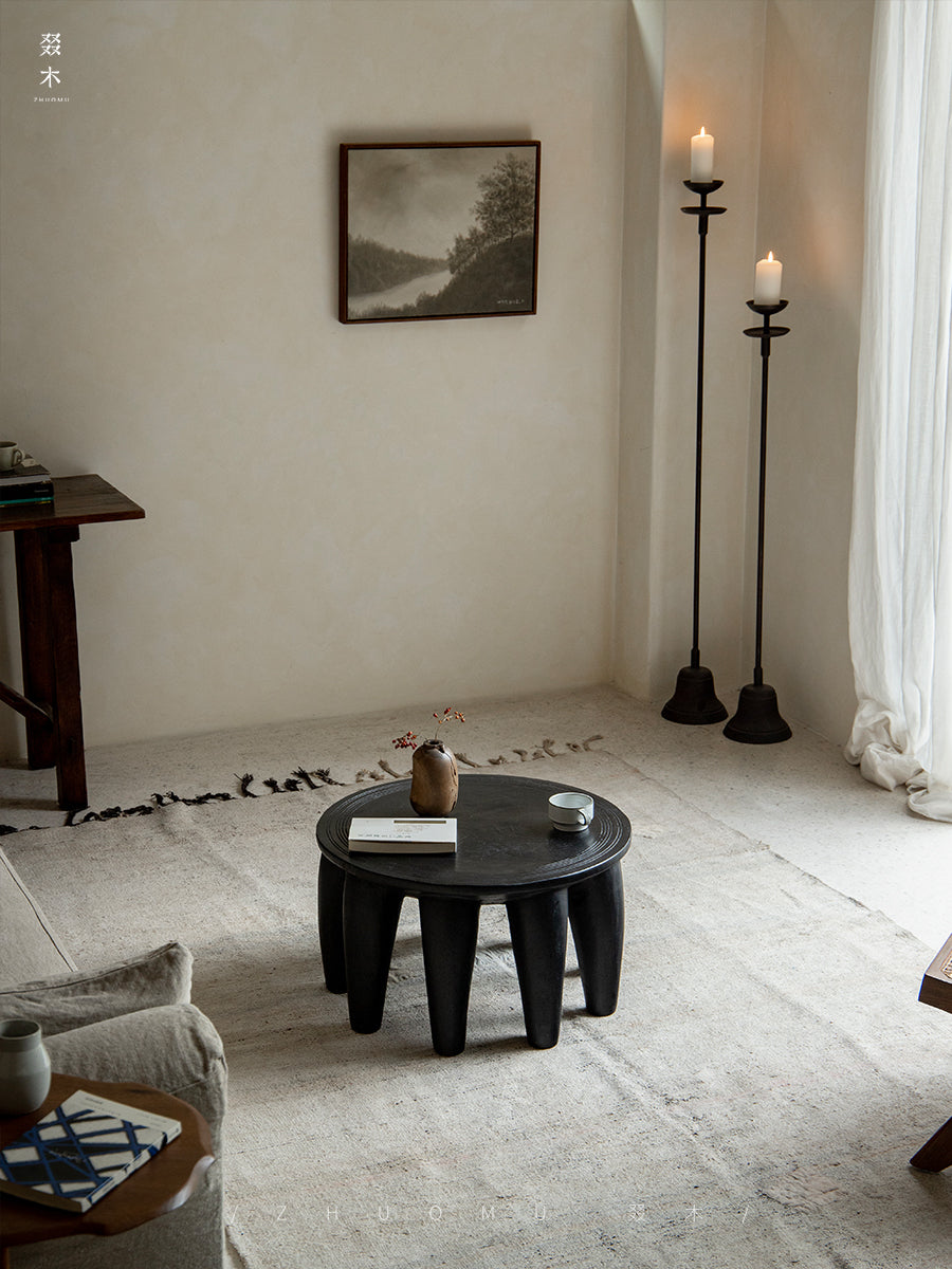 claw coffee table, solid wood coffee table, sculptural wood table, organic form table, handcrafted furniture, wabi sabi furniture, piexlculpt studio, round wooden table, low wood table, designer furniture