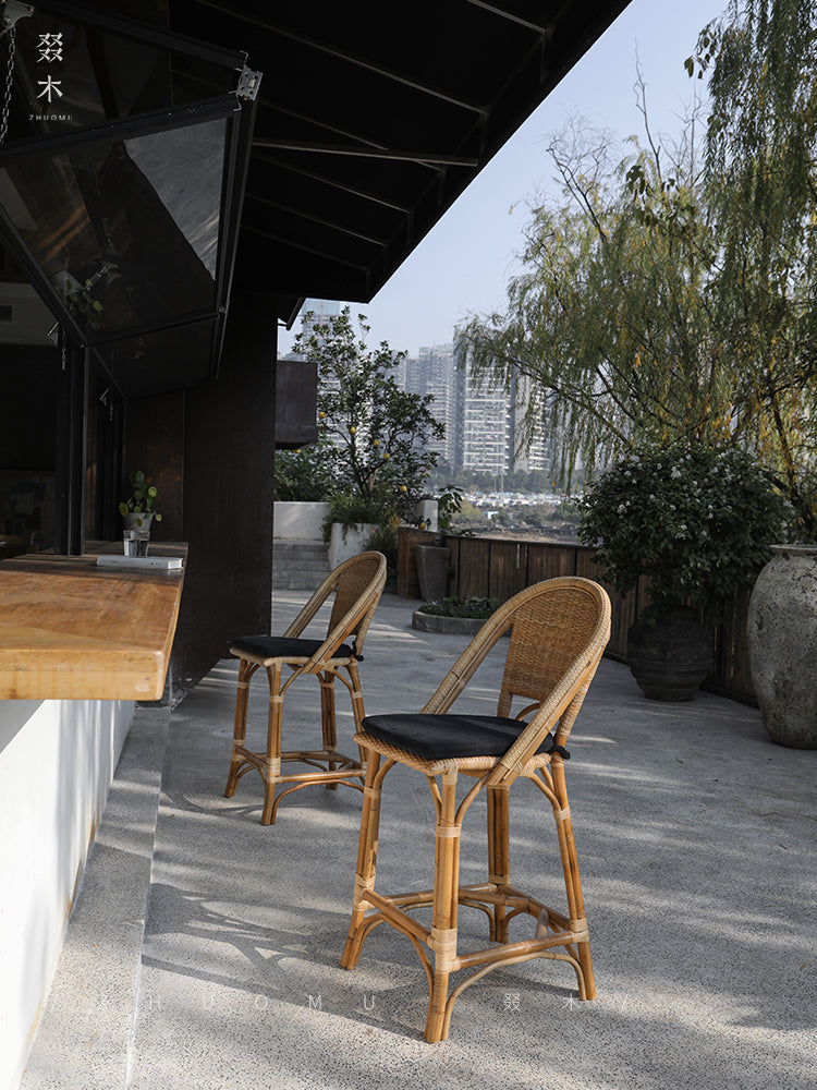 rattan bar chair, rattan high stool, rattan counter chair, natural rattan bar stool, handwoven rattan furniture, tropical bar chair, rattan island stool, bohemian bar stool, wicker high chair
