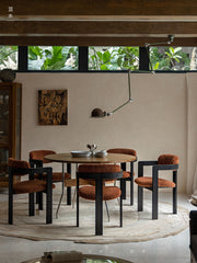 marais dining chair, boucle dining chair, french vintage furniture, mid century dining chair, solid wood chair, upholstered chair, wabi sabi furniture, piexlculpt studio, cozy minimalist furniture, modern farmhouse chair