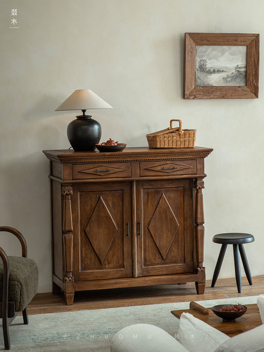 vintage teak cabinet, handcrafted solid wood console, antique style furniture, teak storage cabinet, artisan wood furniture, colonial style sideboard, wabi-sabi furniture, boho teak console, handmade teak cabinet