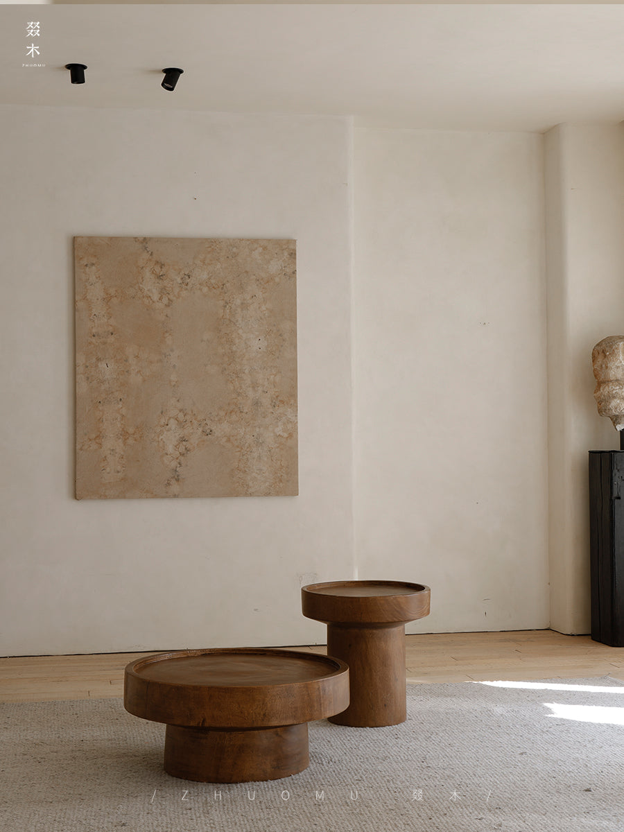 inkan side table, sculptural coffee table, solid wood side table, wabi sabi furniture, piexlculpt studio, japanese minimalist decor, wooden accent table, zen interior table, handcrafted wood furniture, round sculptural table