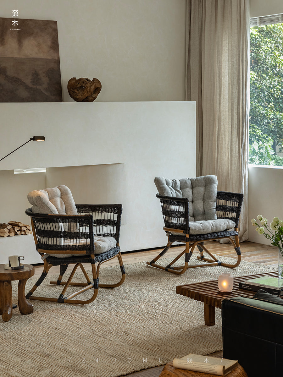 rattan armchair, rattan lounge chair, handwoven rattan furniture, natural rattan chair, outdoor rattan seating, bohemian interior design, handcrafted rattan armchair