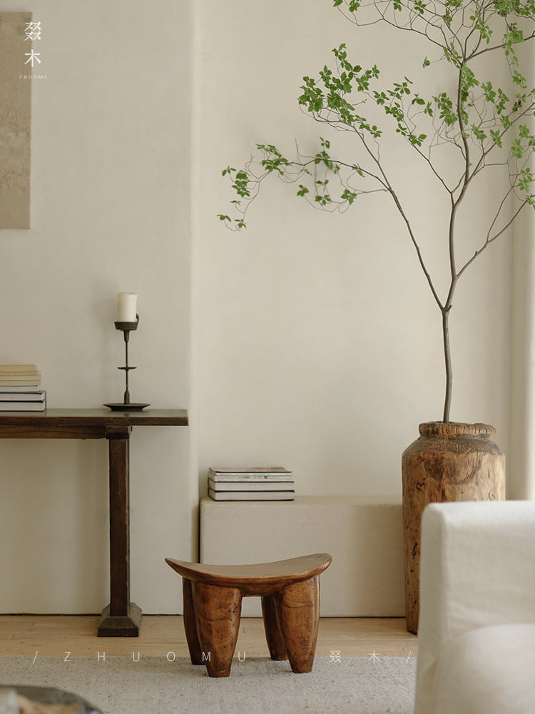 senufo stool, milk stool, african wooden stool, handcarved solid wood stool, wabi sabi furniture, minimalist wood decor, handcrafted accent stool, tribal design furniture, piexlculpt studio, small wood bench