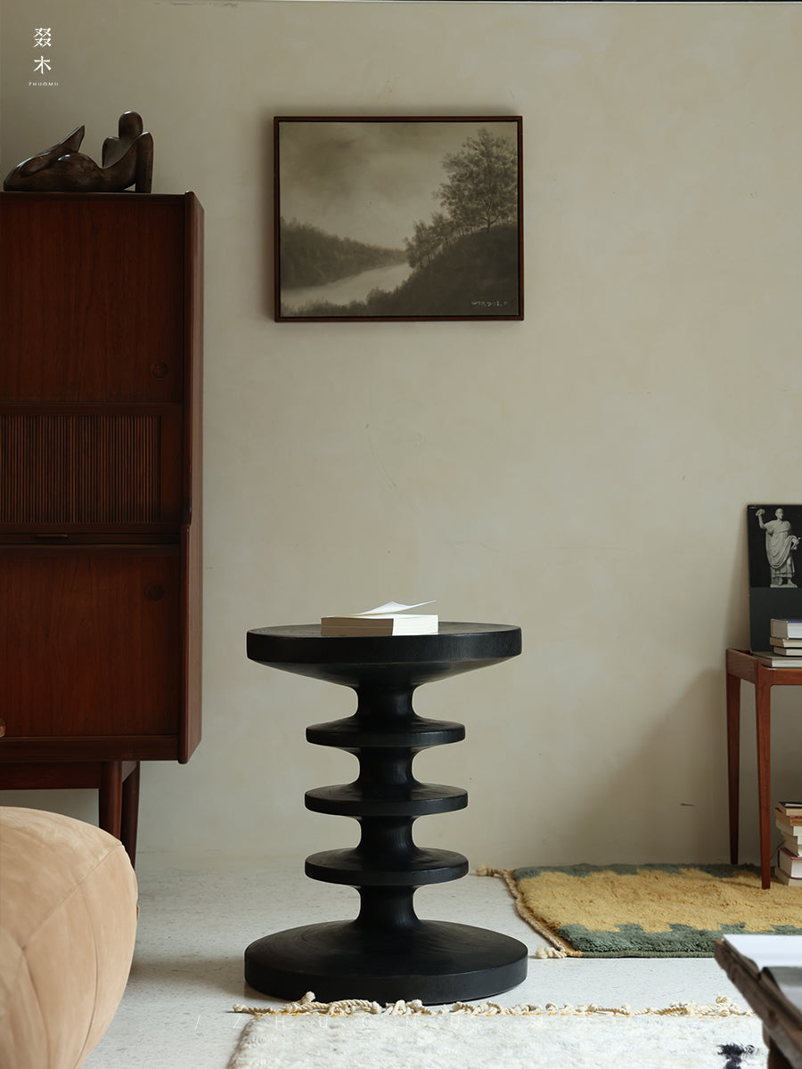 spira side table, sculptural wood table, solid wood end table, organic furniture, handcrafted furniture, piexlculpt studio, wabi sabi furniture, wooden accent table, natural wood sculpture table, designer side table