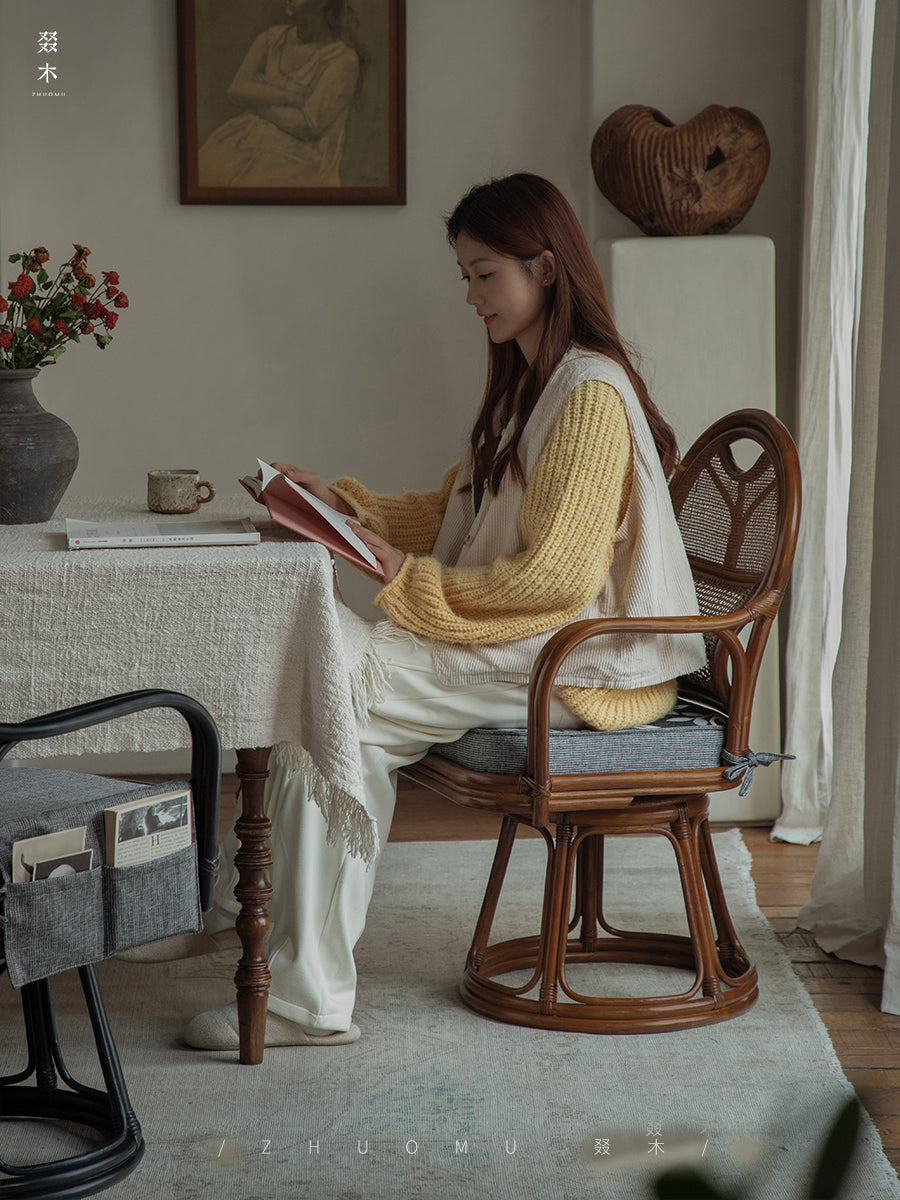 rattan swivel chair, handwoven rattan chair, rotating rattan chair, bamboo armchair, vintage rattan lounge chair, natural rattan furniture, handcrafted rattan seat, dining rattan chair, tea room chair, boho rattan furniture