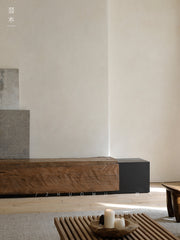 brutalist furniture, industrial wood console, low tv cabinet, japanese minimalist furniture, handcrafted media unit, reclaimed wood furniture, solid teak console, wabi sabi tv stand, modern industrial furniture