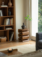 waveform side table, sculptural wooden table, solid wood furniture, organic design, hand-carved table, wabi sabi decor, carbon black furniture, minimalist wood stool, piexlculpt studio