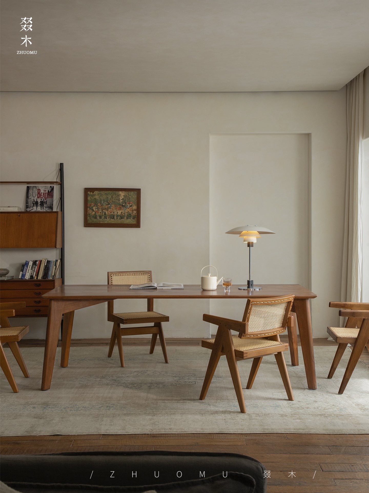 aru dining table, solid teak dining table, minimalist wood table, japanese wabi sabi furniture, handcrafted wooden table, piexlculpt studio, zen furniture, teak rectangular table, wooden work desk, modern wabi sabi decor