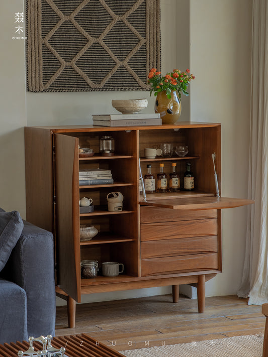 mid century tall cabinet, teak storage cabinet, danish modern furniture, solid teak credenza, handcrafted wood furniture, mcm storage unit, vertical teak cabinet, minimalist wood cabinet, solid wood furniture