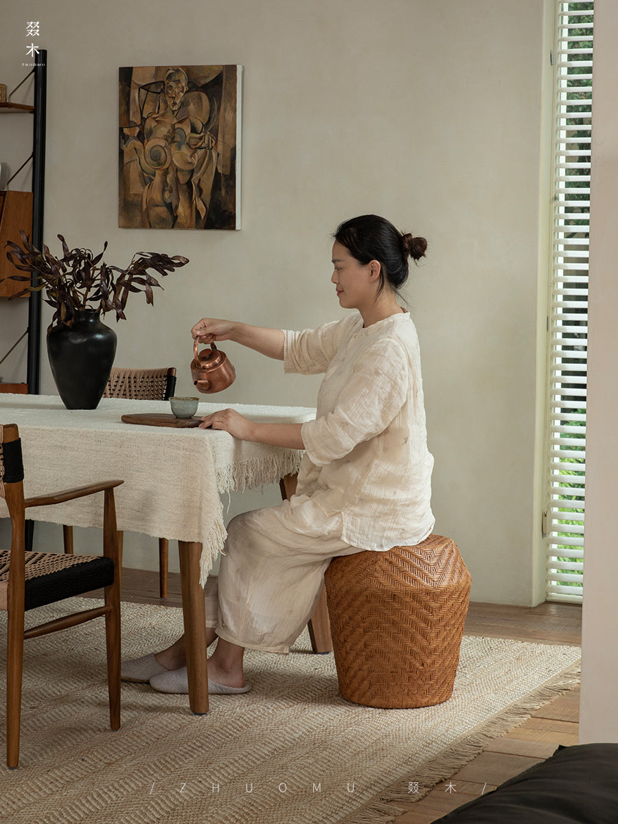 rattan side table, round rattan table, rattan stool, handwoven rattan furniture, bamboo accent table, natural rattan decor, boho rattan furniture, artisan rattan table, southeast asian furniture, japanese wabi-sabi decor