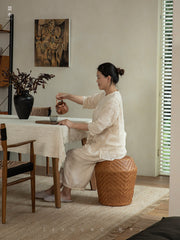 rattan side table, round rattan table, rattan stool, handwoven rattan furniture, bamboo accent table, natural rattan decor, boho rattan furniture, artisan rattan table, southeast asian furniture, japanese wabi-sabi decor