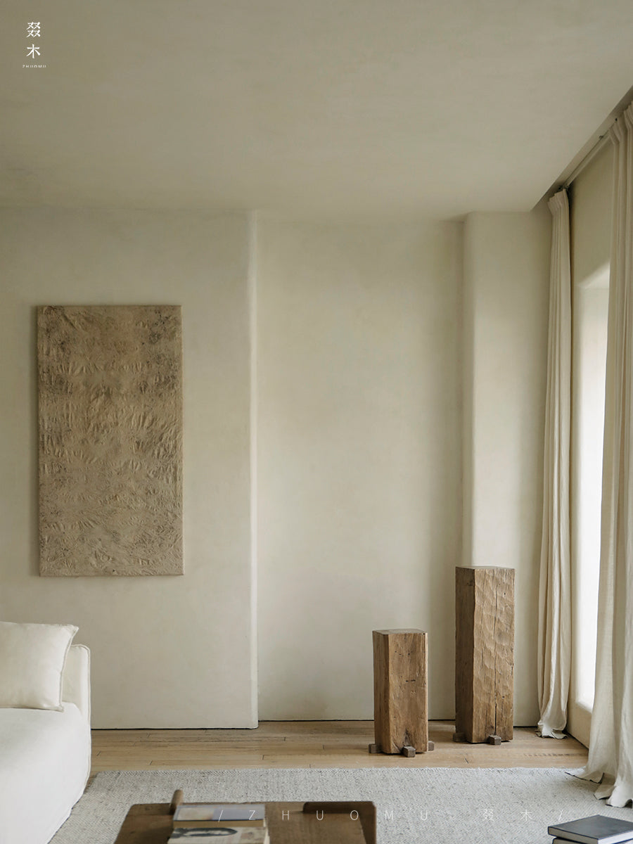 timber column stool, rustic wood side table, solid wood pedestal, wabi sabi furniture, natural wood decor, organic design, minimalist wooden stand, handcrafted stool, piexlculpt studio