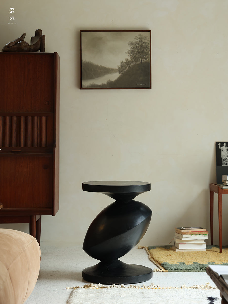 spira side table, sculptural wood table, solid wood end table, organic furniture, handcrafted furniture, piexlculpt studio, wabi sabi furniture, wooden accent table, natural wood sculpture table, designer side table