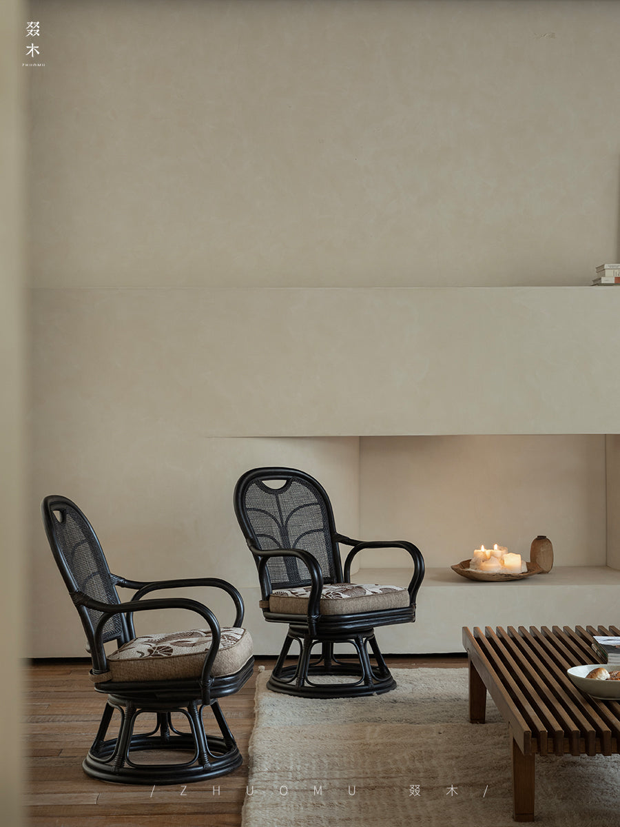 rattan swivel chair, rattan lounge chair, rotating rattan chair, handcrafted chair, natural rattan furniture, handwoven lounge seat, bohemian home decor