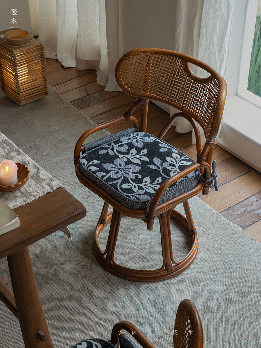 rattan swivel chair, handwoven rattan armchair, rotating rattan chair, vintage rattan seat, bamboo swivel chair, natural rattan furniture, handcrafted rattan lounge chair, tea room chair, dining rattan chair