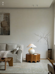 solid wood side table, handcrafted accent table, octagon round table, natural wood furniture, sculptural coffee table, wabi-sabi furniture, minimalist teak side table, artisan wooden table, japanese scandi furniture