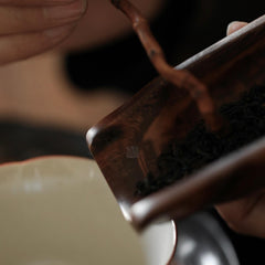 bamboo tea scoop, calligraphy tea scoop, engraved tea utensil, wooden tea accessory, handmade tea tools, gongfu tea ceremony, bamboo leaf holder, artisan tea ware, Piexlculpt Studio, wood engraving art