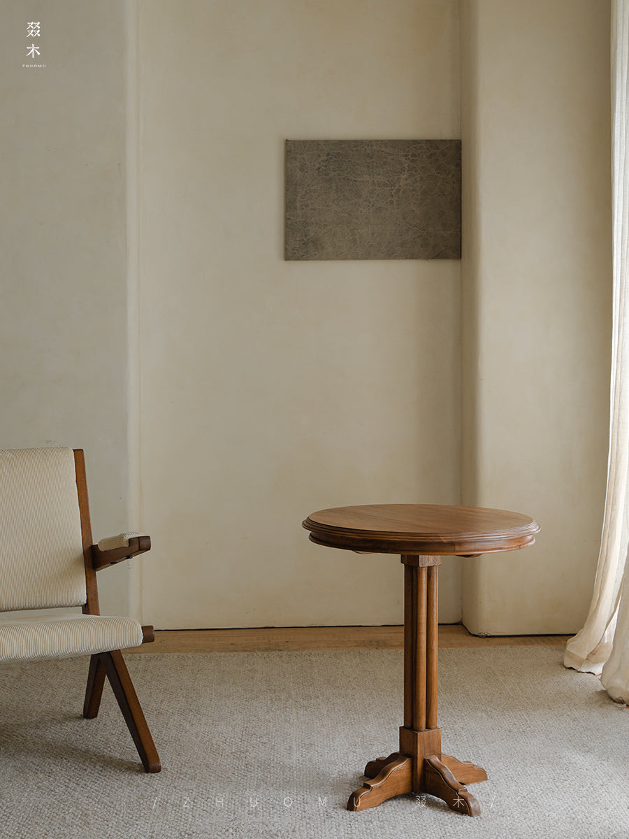 mori side table, solid wood end table, round side table, japanese minimalist furniture, wabi sabi furniture, handcrafted wood table, piexlculpt studio, zen furniture, wooden bedside table, natural oak side table