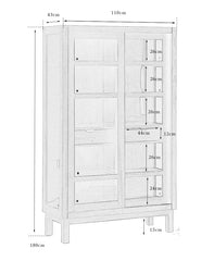 teak glass cabinet, solid wood display shelf, handcrafted teak furniture, glass door cabinet, artisan teak bookcase, minimalist wood furniture, wabi-sabi cabinet, boho wood storage, japanese scandi furniture