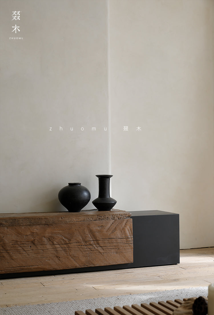 brutalist furniture, industrial wood console, low tv cabinet, japanese minimalist furniture, handcrafted media unit, reclaimed wood furniture, solid teak console, wabi sabi tv stand, modern industrial furniture