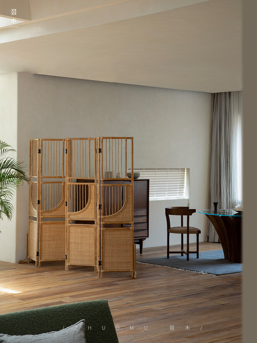 rattan room divider, rattan folding screen, natural partition, handwoven privacy screen, rattan furniture, open weave decor, bohemian interior design