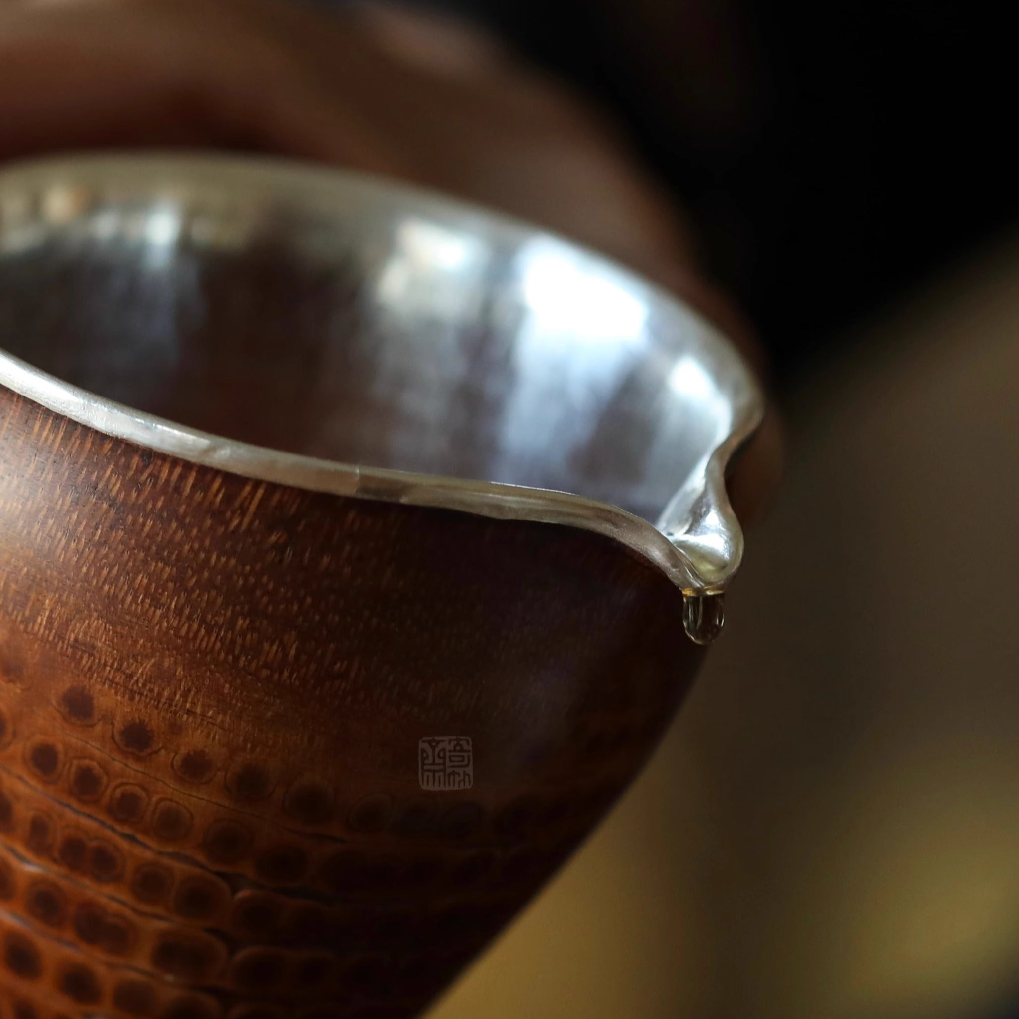 bamboo root tea cup, fair cup, gongdao cup, silver edge tea pitcher, handcrafted tea accessories, wooden tea ware, Japanese tea ceremony, Chinese tea set, handmade tea pitcher, artisanal teaware, Piexlculpt Studio