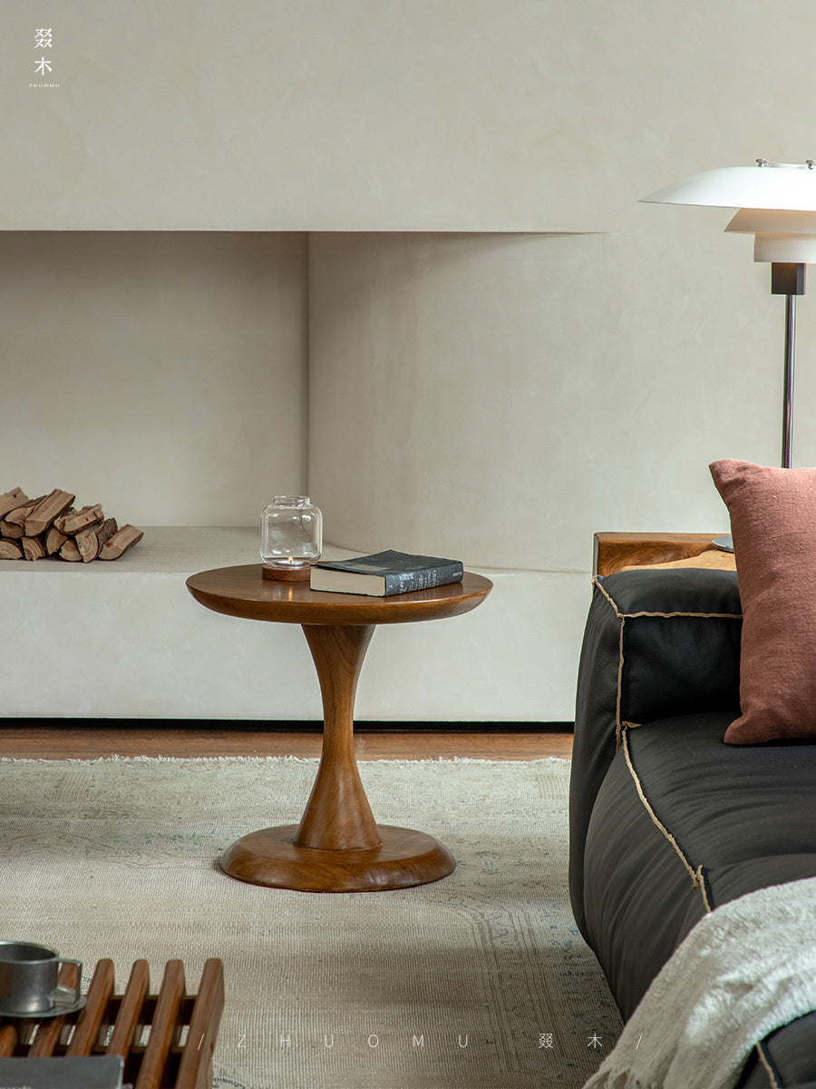 enso side table, solid wood pedestal table, wabi sabi furniture, japanese minimalist decor, handcrafted wood table, piexlculpt studio, zen side table, natural oak table, wooden accent table, small round table