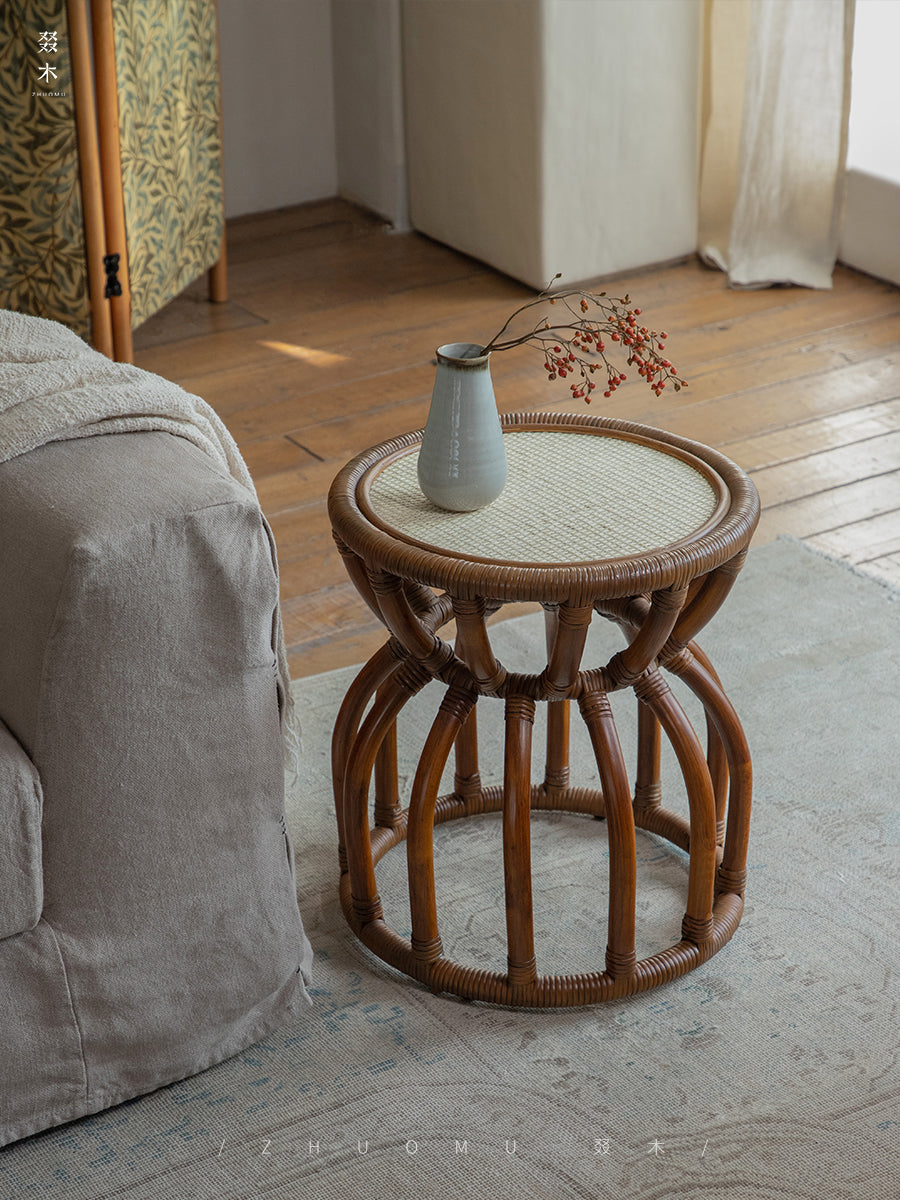 rattan side table, rattan accent table, rattan end table, handwoven rattan furniture, tropical style table, bohemian furniture, small rattan table, wicker round table