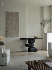 satori console table, sculptural wood table, wabi sabi furniture, zen furniture, piexlculpt studio, solid wood hallway table, organic wood design, handcrafted entry table, japanese minimalist furniture, wood sculpture furniture