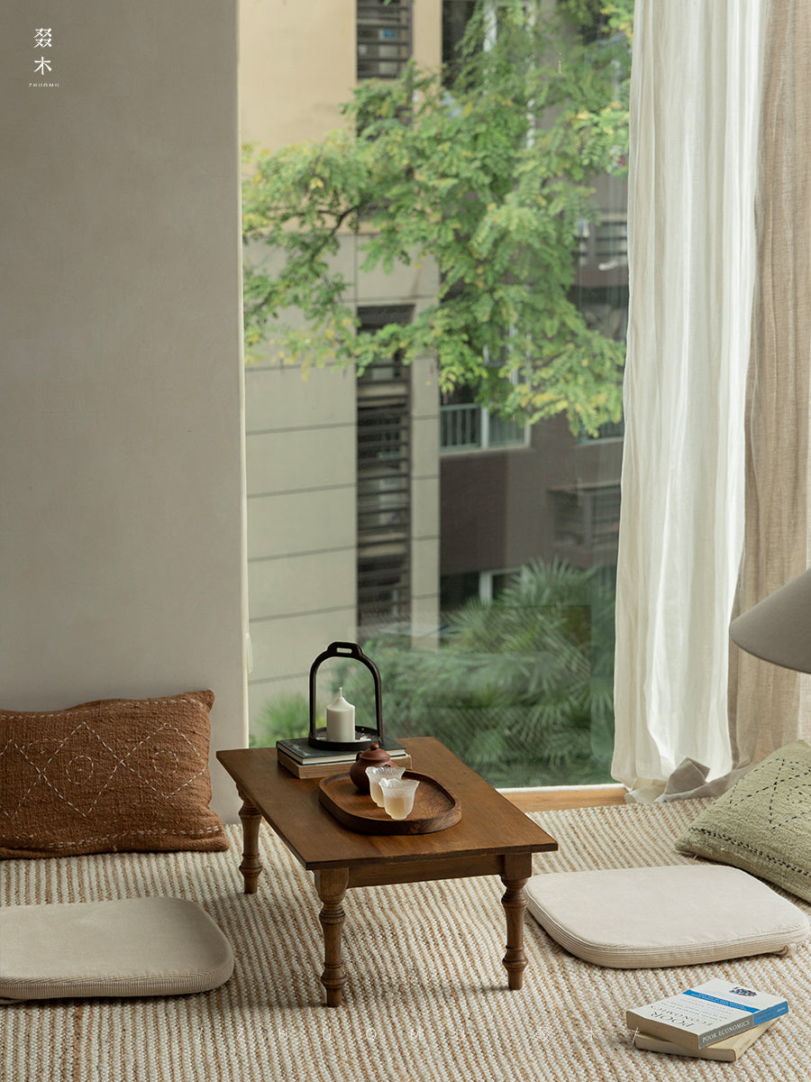 haru tea table, solid wood low table, japanese wabi sabi furniture, handcrafted tea table, minimalist wooden table, zen furniture, piexlculpt studio, meditation table, rustic teak low table, japanese style tea furniture