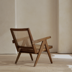 Chandigarh chair, rattan wood furniture, modernist wooden furniture, handwoven armchair, solid wood dining chair, minimalist home decor, mid-century design