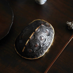 turtle shell tea scoop, handcrafted tea utensil, silver inlay tea tool, golden edge bamboo tea scoop, wooden tea accessories, gongfu tea ceremony, artisan tea ware, tea leaf holder, Piexlculpt Studio, wood engraving art