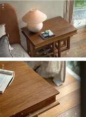 rin square table, solid teak table, wabi sabi furniture, japanese minimalist furniture, handcrafted wood accent table, piexlculpt studio, zen furniture, solid wood tea table, architectural side table, teak display table