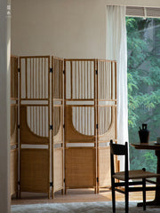 rattan room divider, rattan folding screen, natural partition, handwoven privacy screen, rattan furniture, open weave decor, bohemian interior design