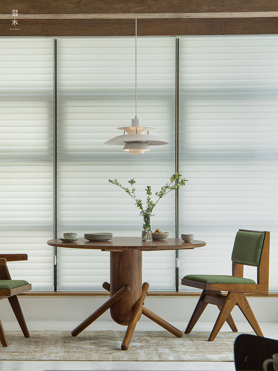 jester round dining table, sculptural dining table, solid wood table, wabi sabi furniture, piexlculpt studio, japanese minimalist furniture, mid century modern table, small space dining, handcrafted wood table, round wooden dining table