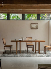 roku dining table, six leg dining table, sculptural wood table, solid wood work table, wabi sabi furniture, piexlculpt studio, japanese minimalist furniture, handcrafted oak table, solid wood rectangular table